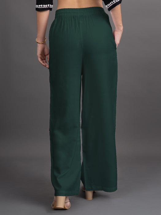 Women Green Viscose Rayon Parallel Pocket Palazzo