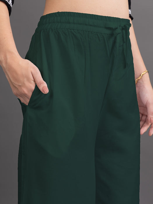 Women Green Viscose Rayon Parallel Pocket Palazzo