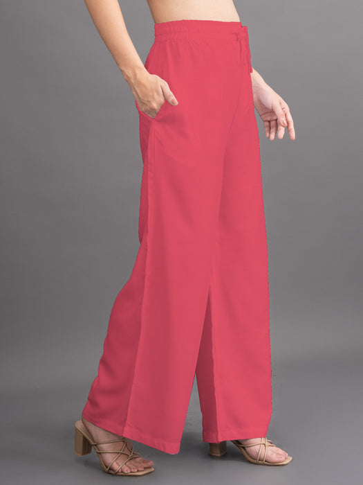 Women Peach Viscose Rayon Parallel Pocket Palazzo