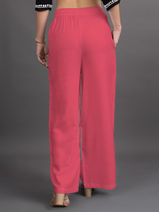 Women Peach Viscose Rayon Parallel Pocket Palazzo