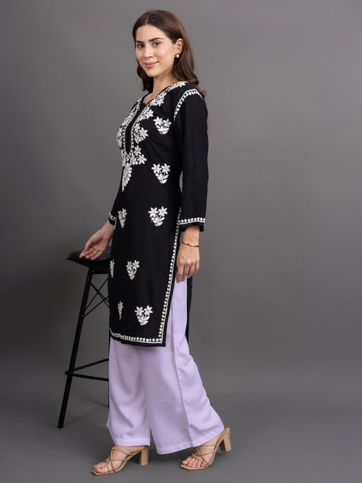 Women Purple Viscose Rayon Parallel Pocket Palazzo