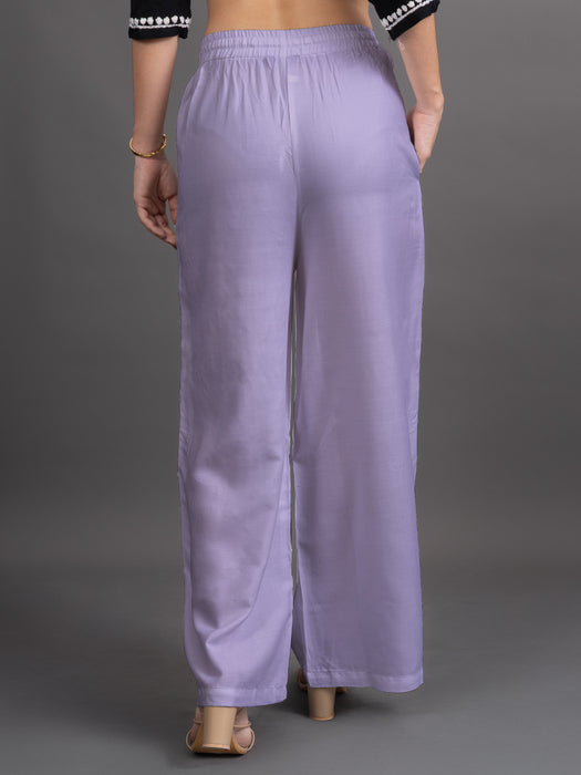 Women Purple Viscose Rayon Parallel Pocket Palazzo