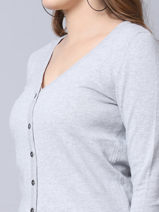 Women Grey Wool blend Full Sleeve Cardigan Sweater