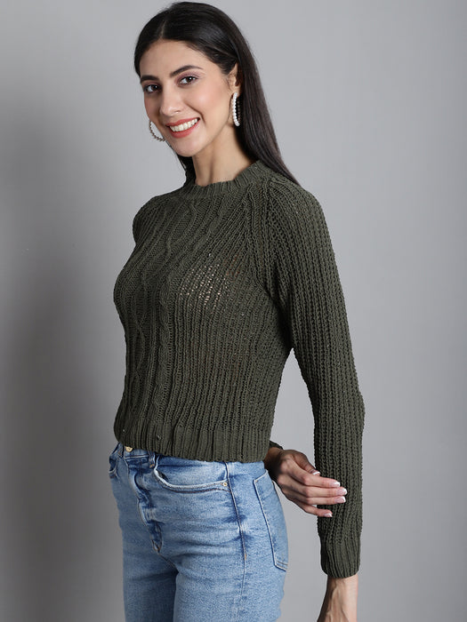 Women Mahendi Round neck Full Sleeve Woolen Sweater