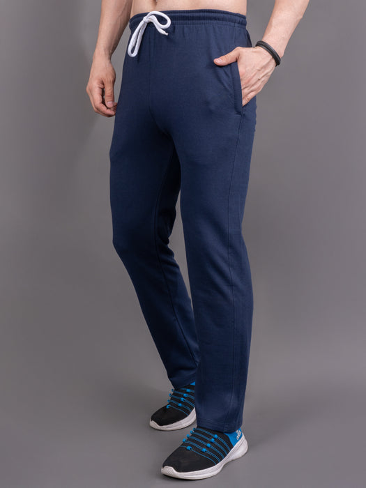 Men Navy Blue Solid Side pocket Straight fit joggers