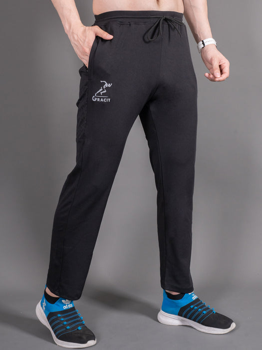 Men Black Self Design Cross pocket Straight fit joggers