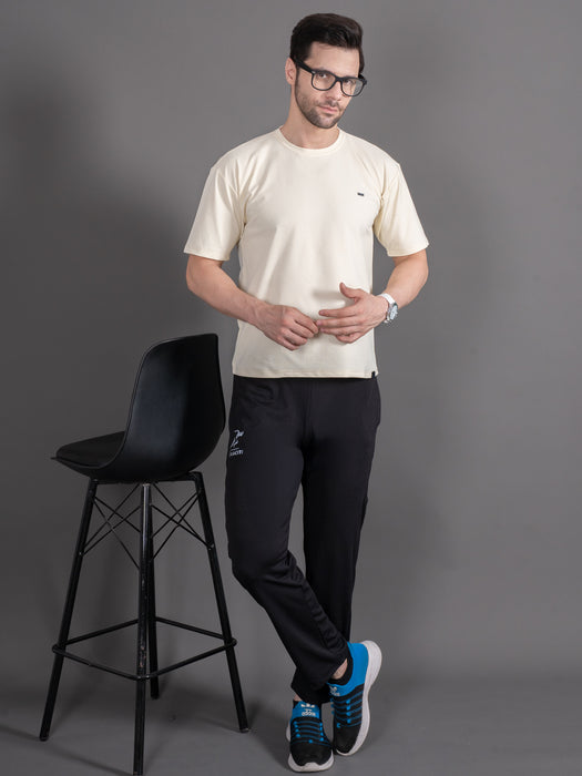 Men Black Self Design Cross pocket Straight fit joggers