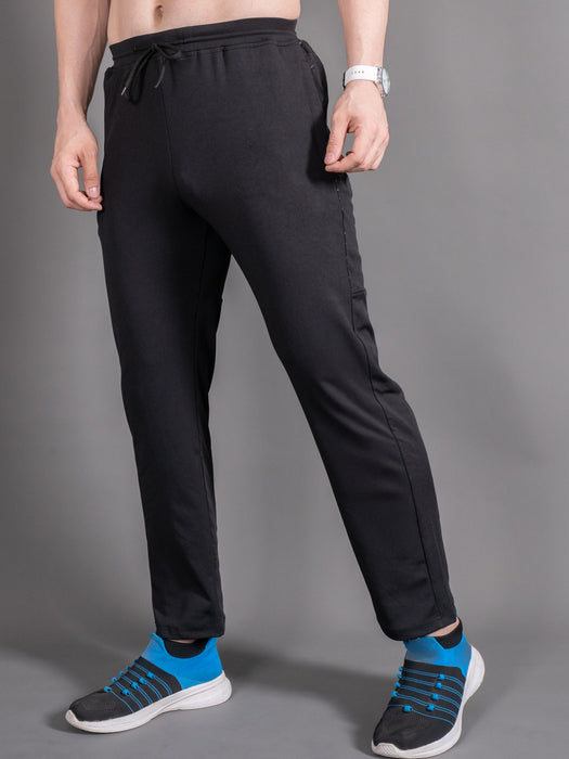 Men Black Self Design Cross pocket Straight fit joggers