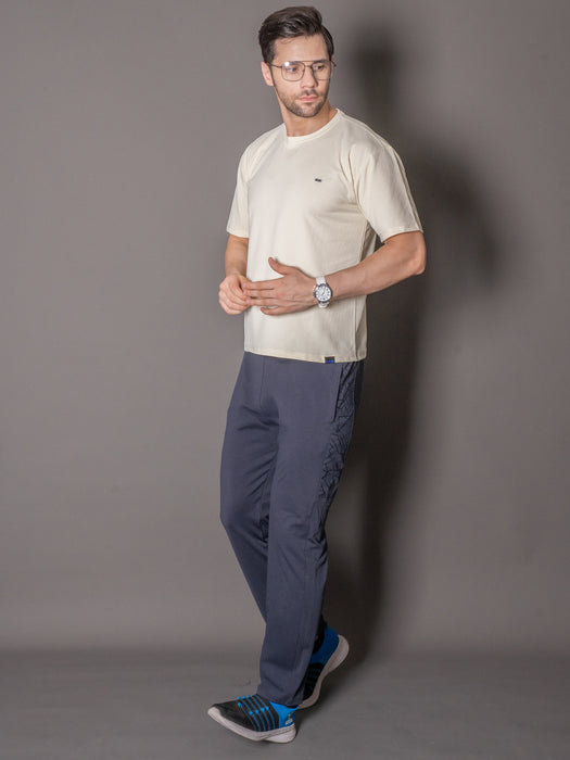 Men Grey Self Design Cross pocket Straight fit joggers