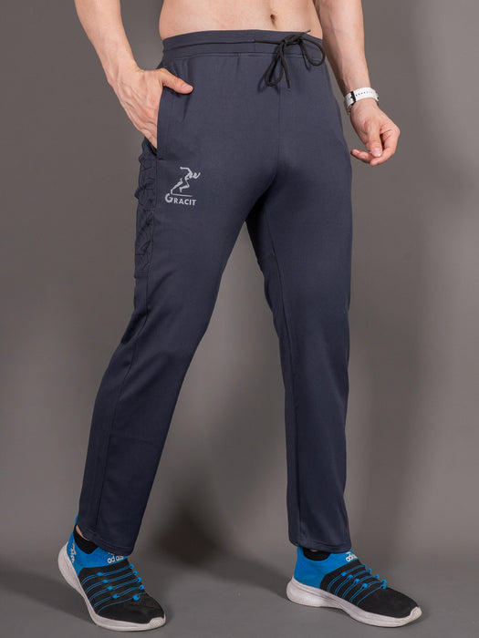Men Grey Self Design Cross pocket Straight fit joggers