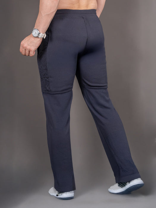 Men Grey Self Design Cross pocket Straight fit joggers