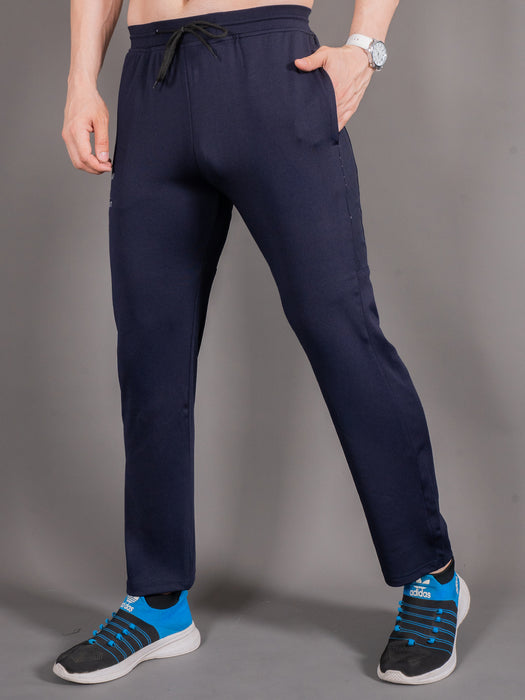 Men Navy Blue Self Design Cross pocket Straight fit joggers