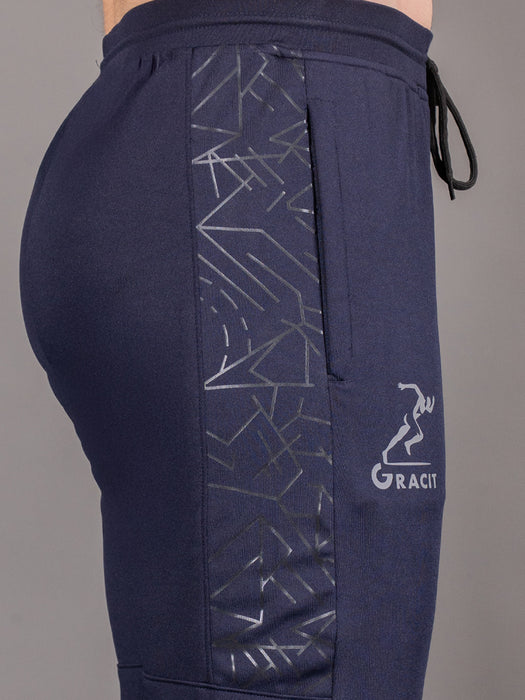 Men Navy Blue Self Design Cross pocket Straight fit joggers