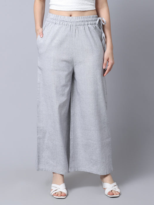 Women Grey 100% Cotton Right side procket Pant Palazzo