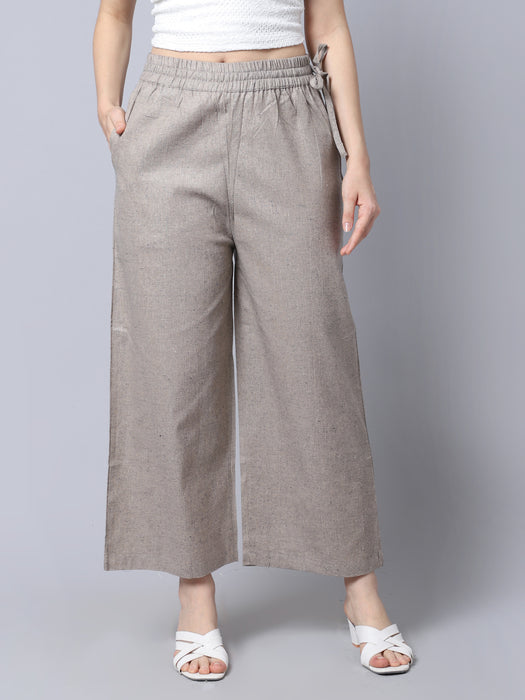 Women Brown D.Grey 100% Cotton Right side procket Pant Palazzo
