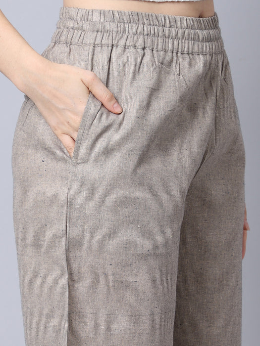 Women Grey Brown 100% Cotton Right side procket Pant Palazzo