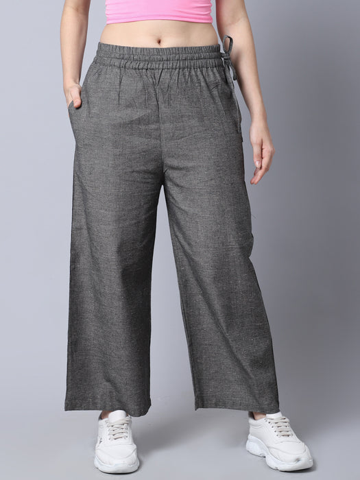 Women D.Grey 100% Cotton Right side procket Pant Palazzo