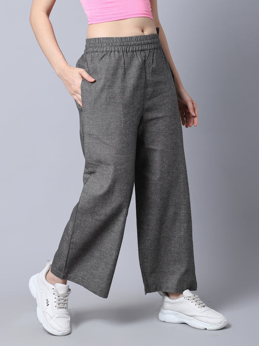 Women D.Grey 100% Cotton Right side procket Pant Palazzo