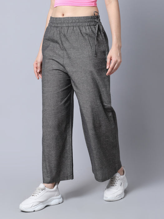 Women D.Grey 100% Cotton Right side procket Pant Palazzo