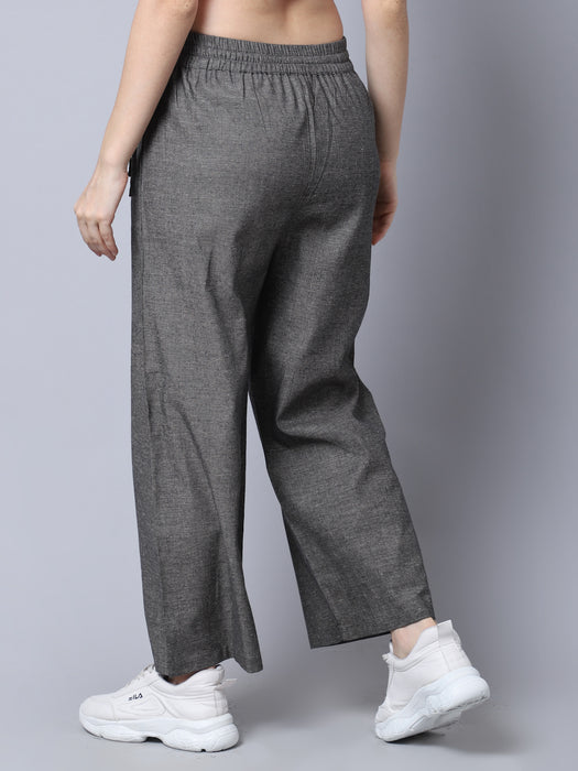 Women D.Grey 100% Cotton Right side procket Pant Palazzo