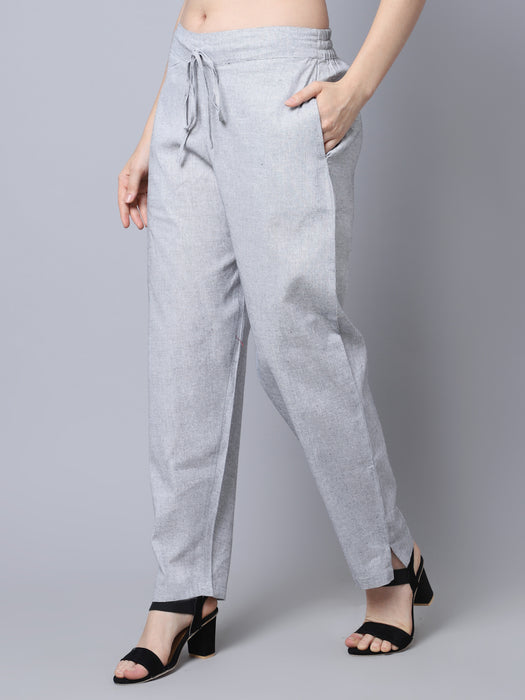 Women Grey 100% Cotton Solid Palazzo pants with side pocket