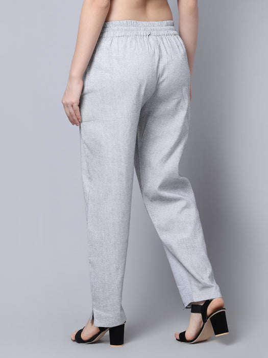 Women Grey D.Grey 100% Cotton Solid Palazzo pants with side pocket