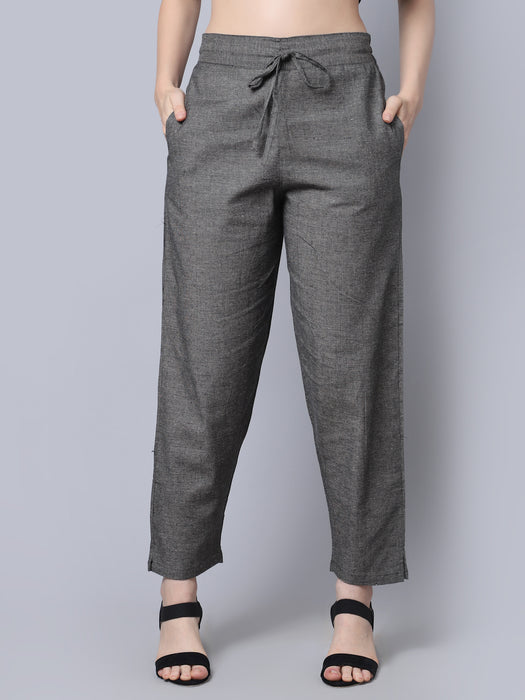 Women D.Grey 100% Cotton Solid Palazzo pants with side pocket